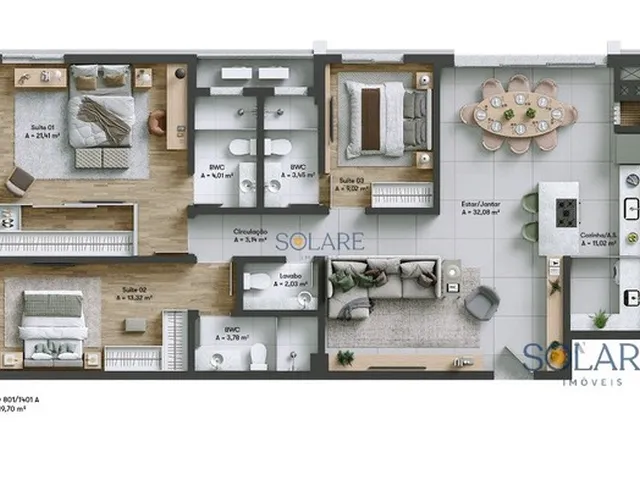 Imagem: Apartamento 03 Suítes, Lavabo e 03 Vagas