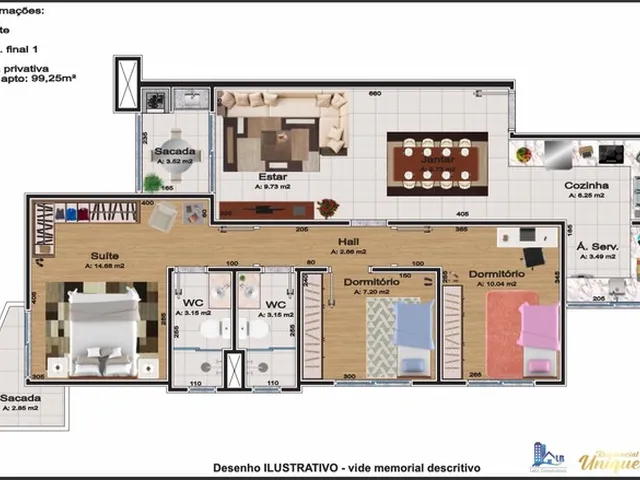 Imagem 3: Apartamentos Final 1 na Planta *Preco Fechado* Edifício Unique em Apucarana