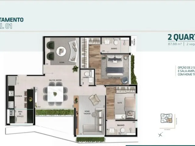 Imagem 5: Apartamento com 2 Ou 3 Quartos, com 2 Ou 3 Vagas, com 1 Suíte e 2 Semi-Suítes, Lazer