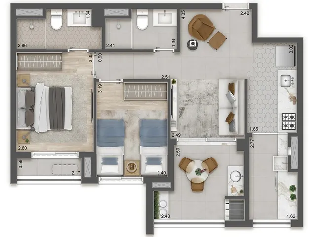 Imagem 6: Apartamento À Venda em São Paulo - Butantã: 3 Quartos, 1 Suíte, 2 Banheiros, 1 Vaga, 85,54M² de Área