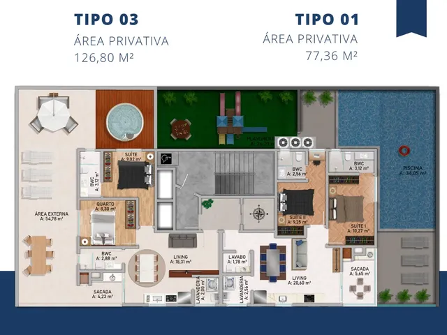 Imagem 3: Apartamento a venda em Porto Belo/SC com 67m² área privativa sendo 2 suítes, 1 vaga de