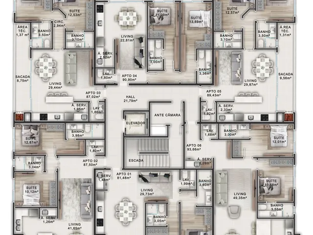 Imagem 4: Apartamento em Construção em Bombinhas/Sc com 87,43M² Área Privativa Sendo 2 Suítes 2 Vagas de Garagem Lazer Completo