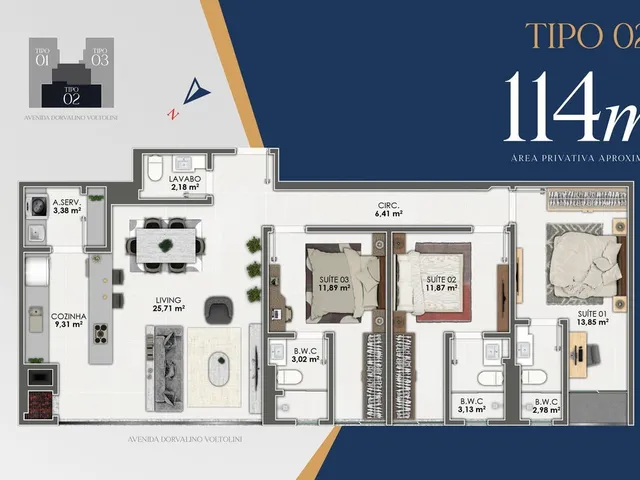 Imagem 12: Apartamento em Construção em Porto Belo/Sc com 114,01M² Área Privativa Sendo 3 Suítes, 2 Vagas de Garagem