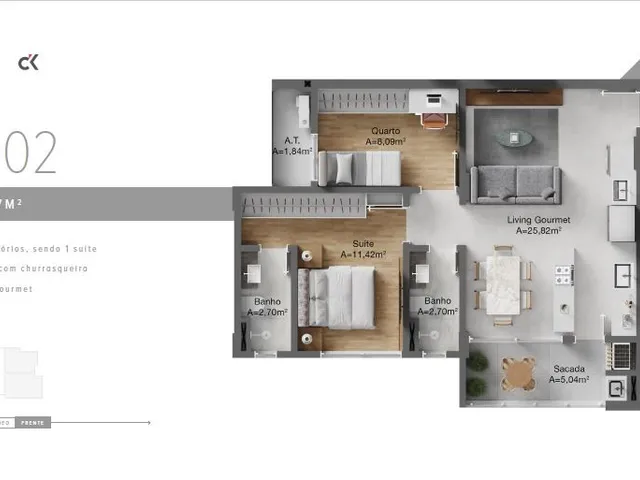 Imagem 14: Apartamento em Construção em Itajaí/Sc com 68,04M² Área Privativa Sendo 1 Suíte 1 Vaga de Garagem