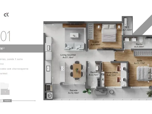 Imagem 10: Apartamento em Construção em Itajaí/Sc com 68,04M² Área Privativa Sendo 1 Suíte 1 Vaga de Garagem