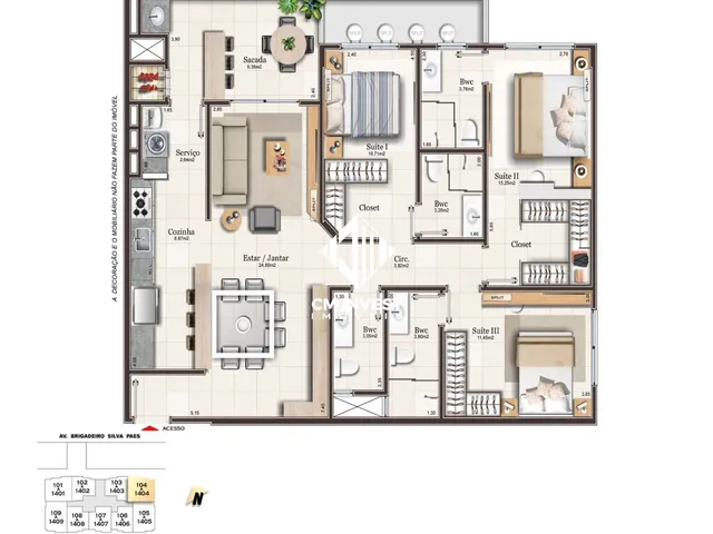 Imagem 4: Apartamento com 3 suítes duas vagas de garagem e sacada com churrasqueira no Bairro