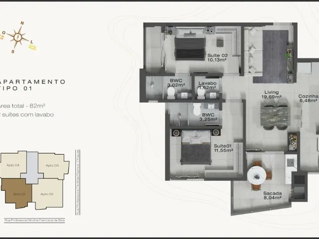 Imagem 3: ESSÊNCIA RESIDENCE - APARTAMENTO 03 DORMITÓRIOS, SENDO 01 SUÍTE - NO BAIRRO FAZENDA