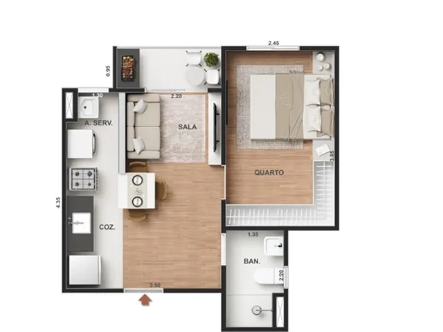 Imagem 2: Vitale Walk Apartamento com 2 dormitórios