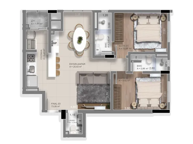 Imagem 9: Delos Residence Apartamento com 3 dormitórios