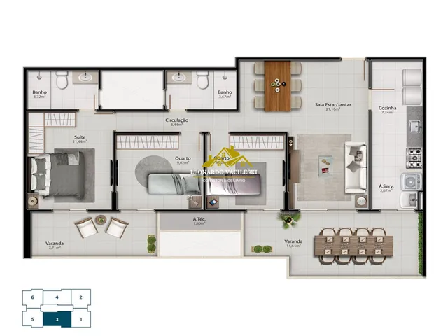 Imagem 15: Apartamento com 3 dormitórios à venda, 95 m² por R$ 862.830,00 - Alphaville Jacuhy