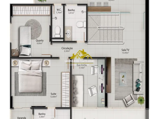 Imagem 6: Apartamento com 3 dormitórios à venda, 95 m² por R$ 862.830,00 - Alphaville Jacuhy