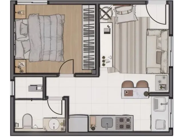 Imagem: Apartamento de 1 Dormitório Novo Ao Lado
