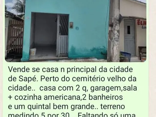 Imagem 1: Vende Se Casa N Centro da Cidade de Sapé Pb