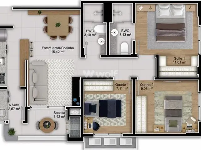 Imagem 6: Apto Garden - Sol da Manhã - 02 Vgs - 120,20M2