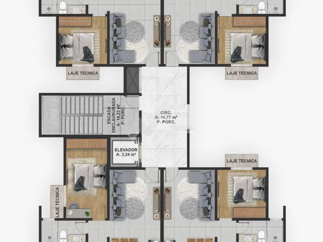 Imagem 3: Apartamento Área Interna 74,50 m 01 Suíte 01 Quarto Cozinha Gourmet e Sala de Estar