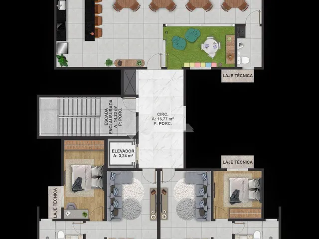 Imagem 2: Apartamento Área Interna 74,50 m 01 Suíte 01 Quarto Cozinha Gourmet e Sala de Estar