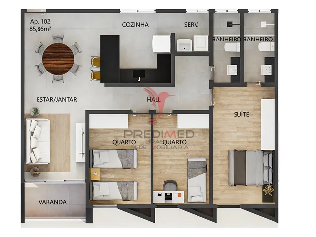 Imagem: Apartamento com 2 Quartos, Sendo 1 Suite