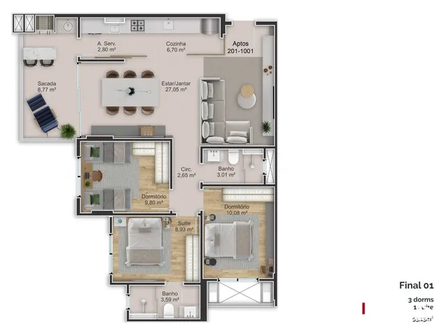 Imagem 10: Apartamento Edifico Andreas Palazzo à venda em São José/SC, Kobrasol - 3 quartos sendo