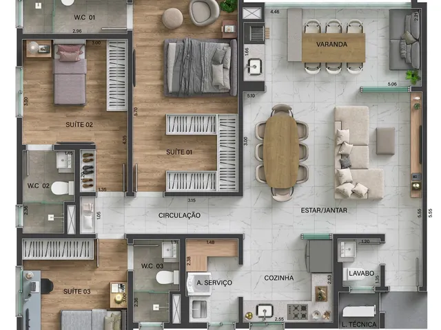 Imagem 4: Apartamento de Luxo no Centro de Araras-Sp: 2 Quartos, 2 Suítes, 2 Salas, 3 Banheiros, 2