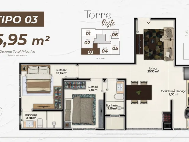 Imagem 4: Apartamento em Construção em Itapema/SC com 68,50m² área privativa, com 2
