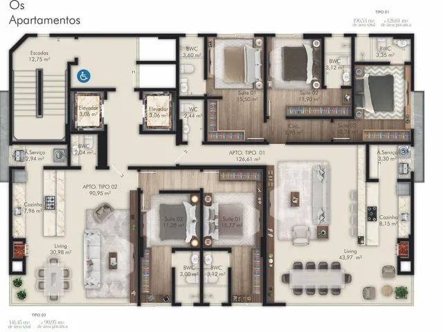 Imagem 13: Apartamento em Construção em Porto Belo/SC com 126,61m² área privativa sendo 3
