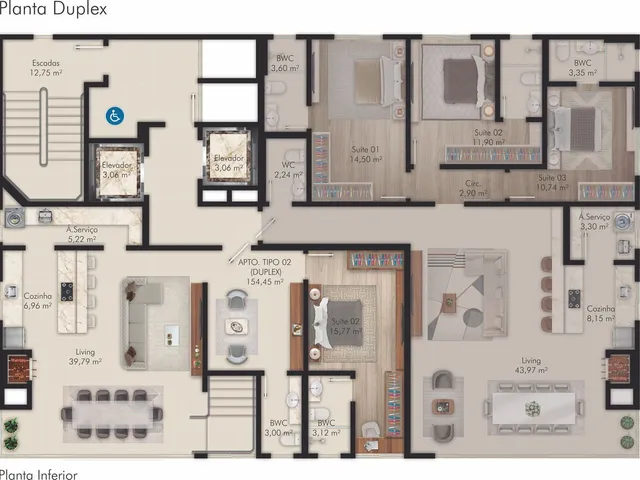 Imagem 4: Apartamento em Construção em Porto Belo/SC com 126,61m² área privativa sendo 3