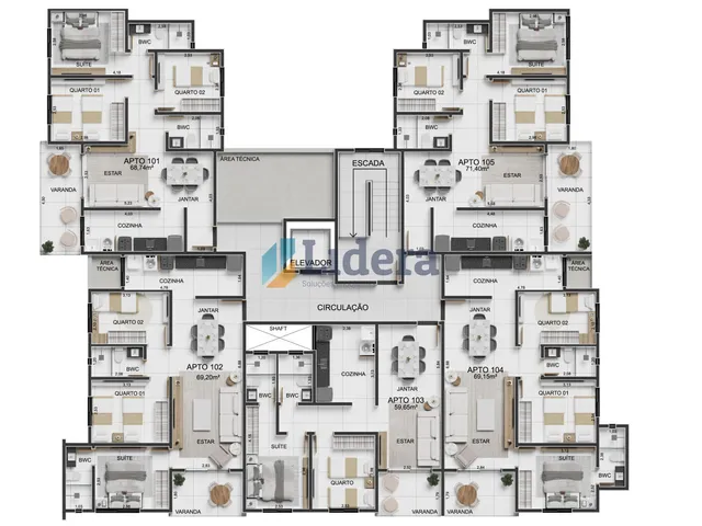 Imagem 4: Apto - 3 Quartos - 1 Suíte - 68,74m² - Ponta de Campina, Cabedelo/PB