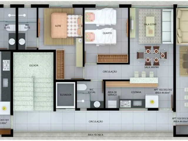 Imagem 5: Apartamento com 2 Quartos Sendo 1 Suíte, 52M2, Área de Lazer e Elevador, no Brisamar