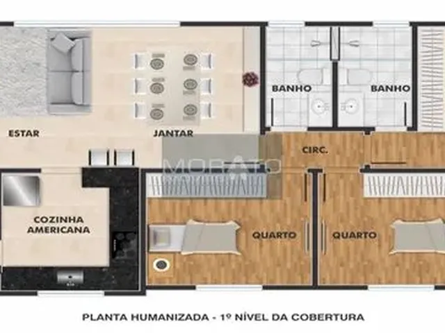 Imagem: O apartamento na cobertura possui 3 Dormitórios, 1 Suíte,