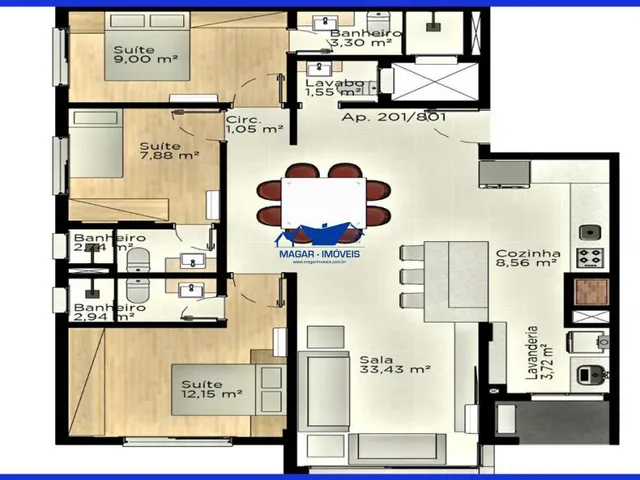 Imagem 11: Apartamento com 100,87 m² quadrados de área privativa, com 3 dormitórios sendo 2