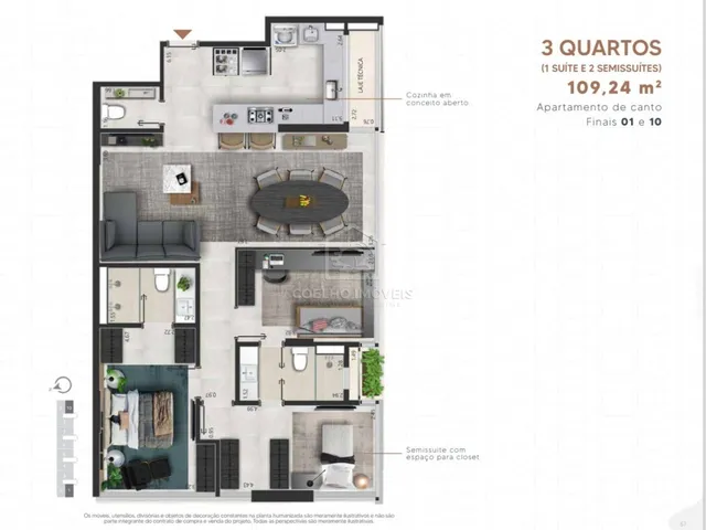 Imagem 4: SQSW 500 BAUHAUS 3 SUITES COM 2 VAGAS SOLTAS LAZER E SEGURANÇA QUADRA PARQUE SUDOESTE