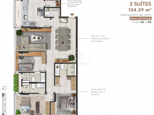 Imagem 3: SQSW 500 BAUHAUS 3 SUITES COM 2 VAGAS SOLTAS LAZER E SEGURANÇA QUADRA PARQUE SUDOESTE