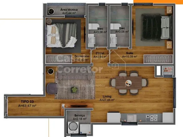 Imagem 5: APARTAMENTO DE 63,51m² COM DOIS DORMITÓRIOS SENDO UMA SUÍTE