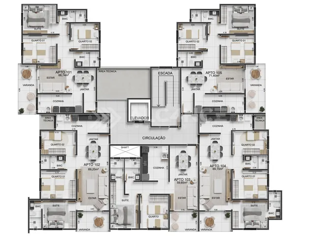 Imagem 10: Apto - 3 Quartos - 1 Suíte - 68,14 m² - Ponta de Campina, Cabedelo/PB