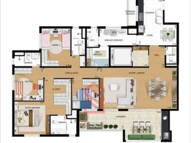 Imagem 3: Apartamento de 4 quartos no Campo Comprido, Curitiba-PR: 131,76m², 1 suíte, 2 salas, 3
