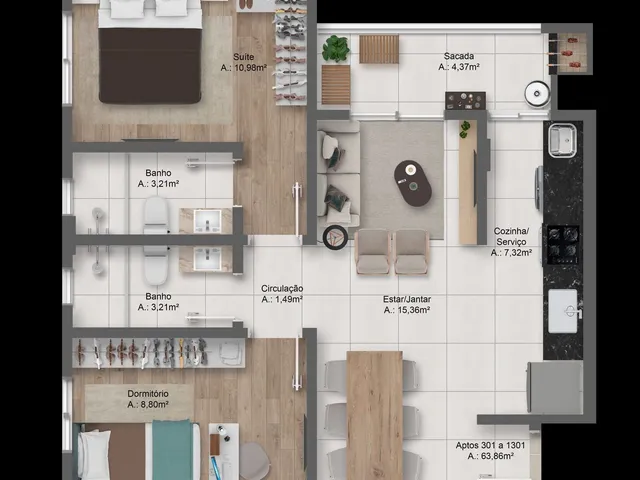 Imagem 9: Apartamento Moderno de 2 Dormitórios com Suíte e Sacada Gourmet