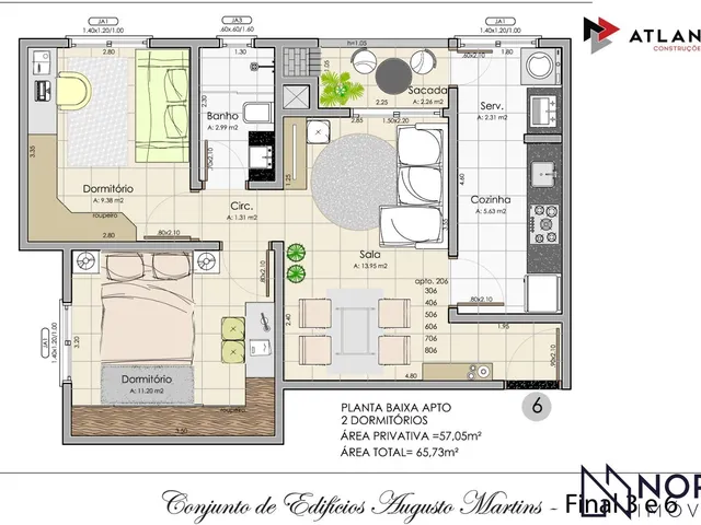 Imagem 2: Apartamento 2 Dorms com Sacada e Churrasqueira em Condomínio Completo!