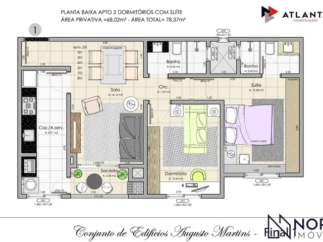 Imagem 2: Apartamento 2 Dorms , 1 suíte, Sacada e Churrasqueira em Condomínio Completo!