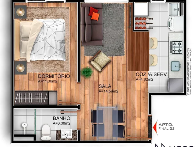 Imagem 3: Apartamento de 1 Dormitório e Planta Inteligente - santa Maria