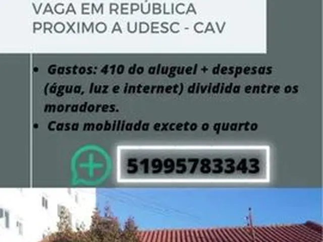 Imagem: Vaga em República Próximo Ao Cav - Udesc