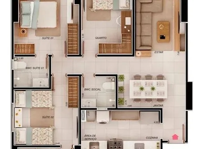 Imagem 2: Apartamento com 3 Quartos, Sendo 2 Suítes, para Alugar, 89 M² por R$ 3.000/Mês