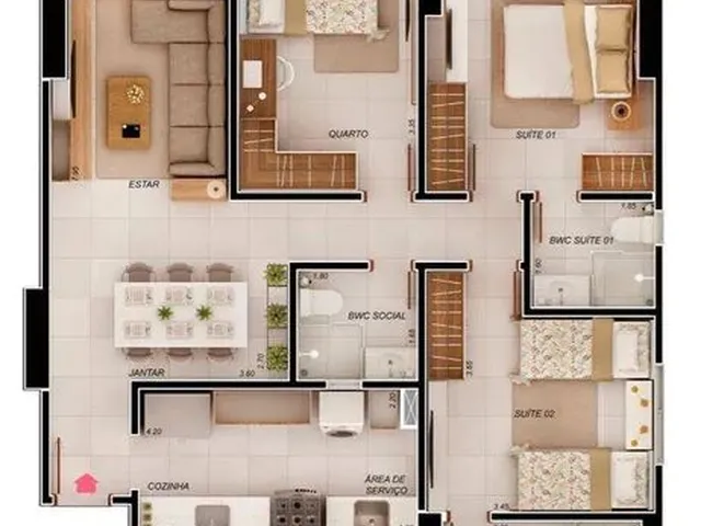 Imagem 8: Apartamento com 3 Quartos, Sendo 2 Suítes, para Alugar, 89 M² por R$ 3.000/Mês