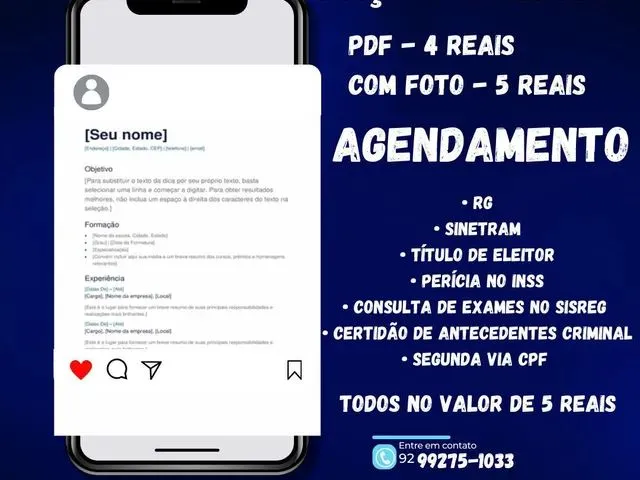 Imagem 1: Currículo Pdf 4 Reais e Agendamentos 5 Reais