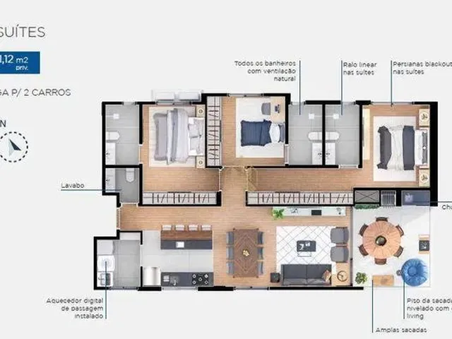 Imagem 5: Apartamento com 3 Dormitórios À Venda, 111 M² por R$ 1.400.000,00 - Ahú - Curitiba/Pr