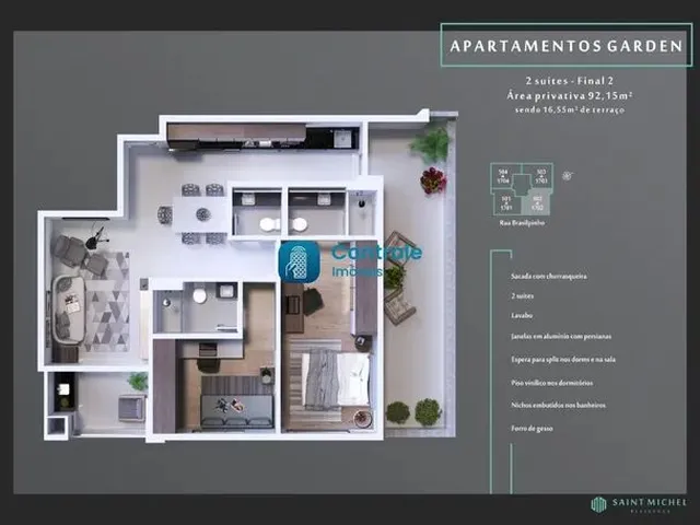 Imagem 5: Apartamento com Terraço, 02 Dormitórios, Sendo 02 Suítes na Região do Kobrasol!