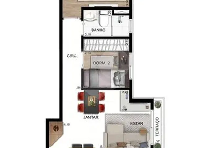 Imagem 5: Apartamento com 2 Dormitorios, Sala com Terraço, Agende Sua Visita. Pertinho do Lago Dos