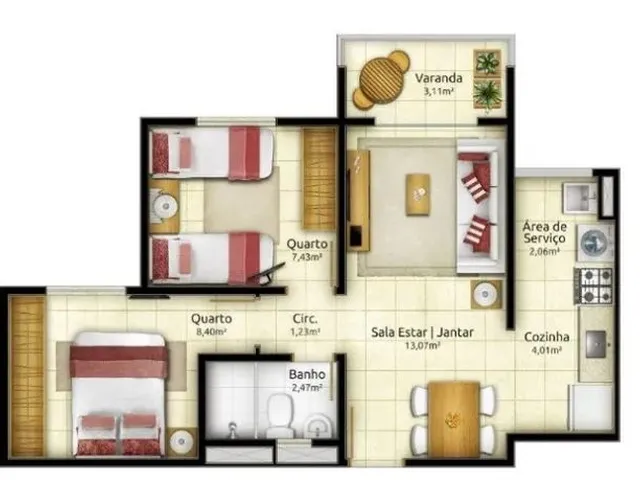 Imagem 2: Apt 02Quartos Apartamento com 2 dormitórios