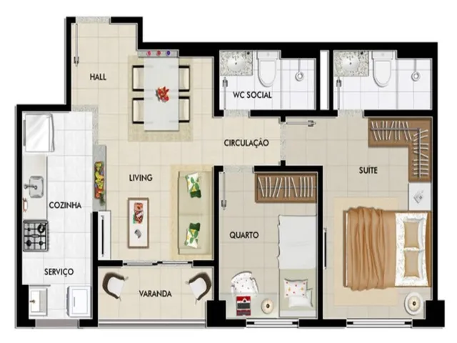 Imagem 7: 2 Quartos - 1Suíte - 50 M² - Moveis Planejados - 1 Vaga de Garagem