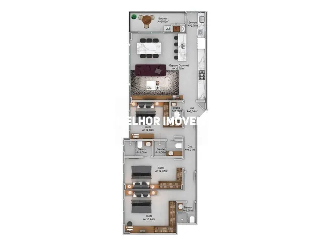 Imagem 6: Apartamento na Planta à Venda com 03 suítes, Sacada com Churrasqueira, Localizado no