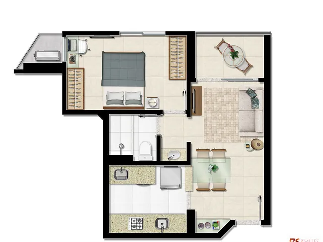 Imagem 4: Apartamento 01 Quarto com varanda e lavabo no Jardim Santa Teresa - Lançamento BRF !